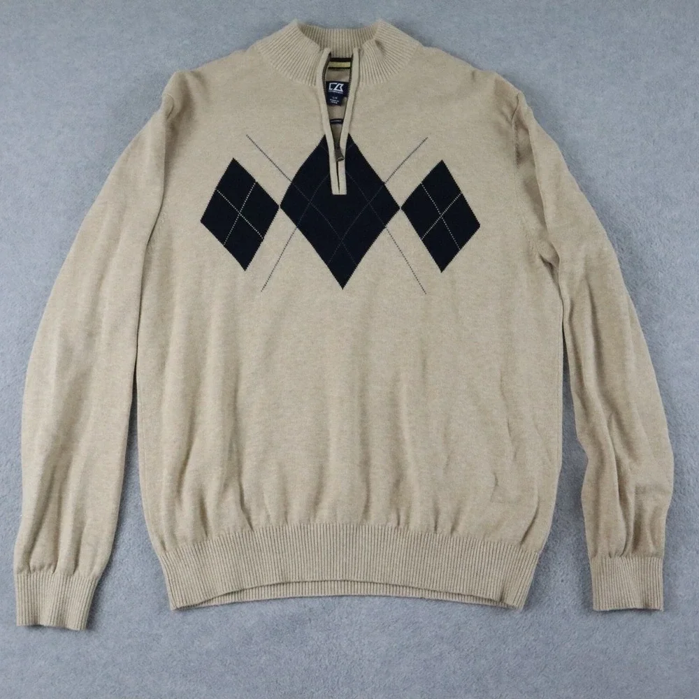 Cutter & Buck Sweater Mens Large 1/4 Zip Pullover Knit Mock Neck Long Sleeve
